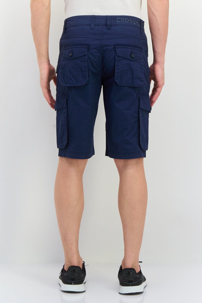 CROSSHATCH Men Brand Logo Cargo Shorts, Navy Blue - Image 2