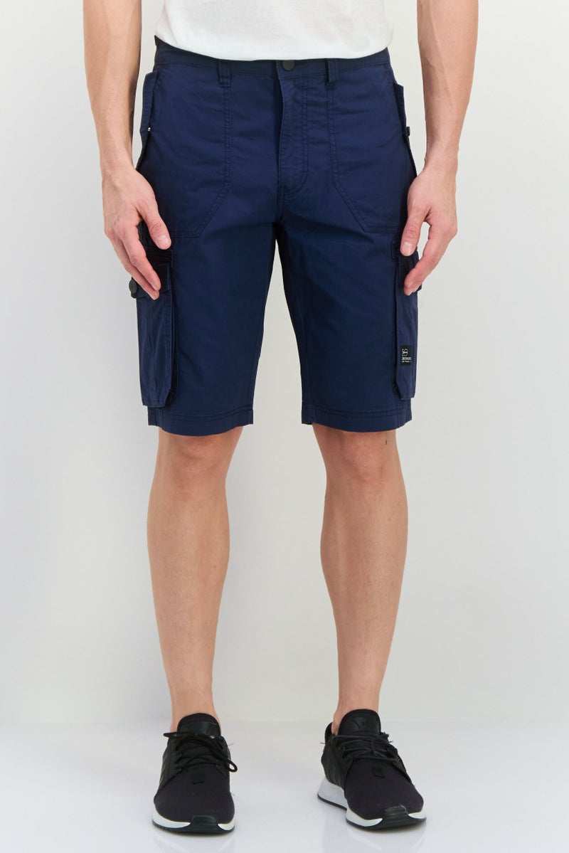 CROSSHATCH Men Brand Logo Cargo Shorts, Navy Blue - Image 1
