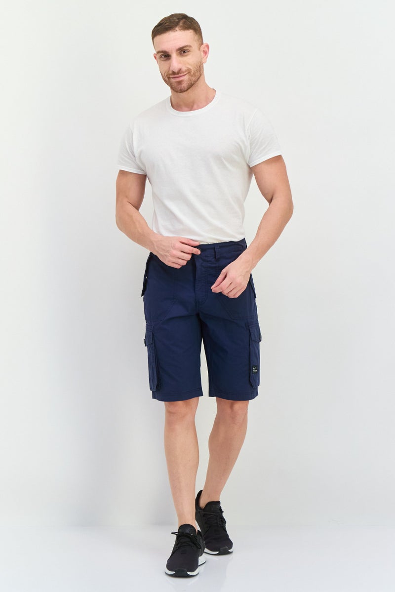 CROSSHATCH Men Brand Logo Cargo Shorts, Navy Blue - Image 4