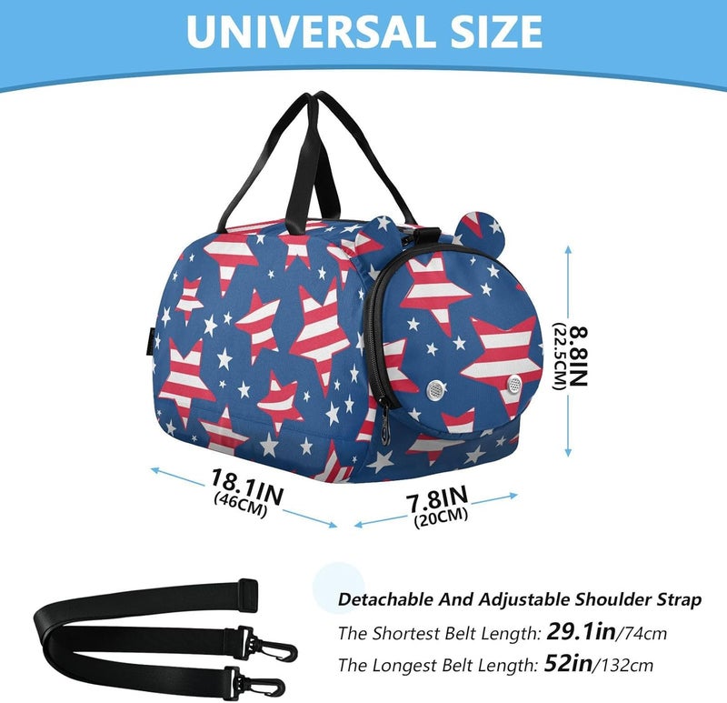 4th Of July Independence Day United States Kids Duffel Bag with Shoes Compartment Large Capacity Travel Duffel Bag for School Practice, Sports, Travel - Image 3