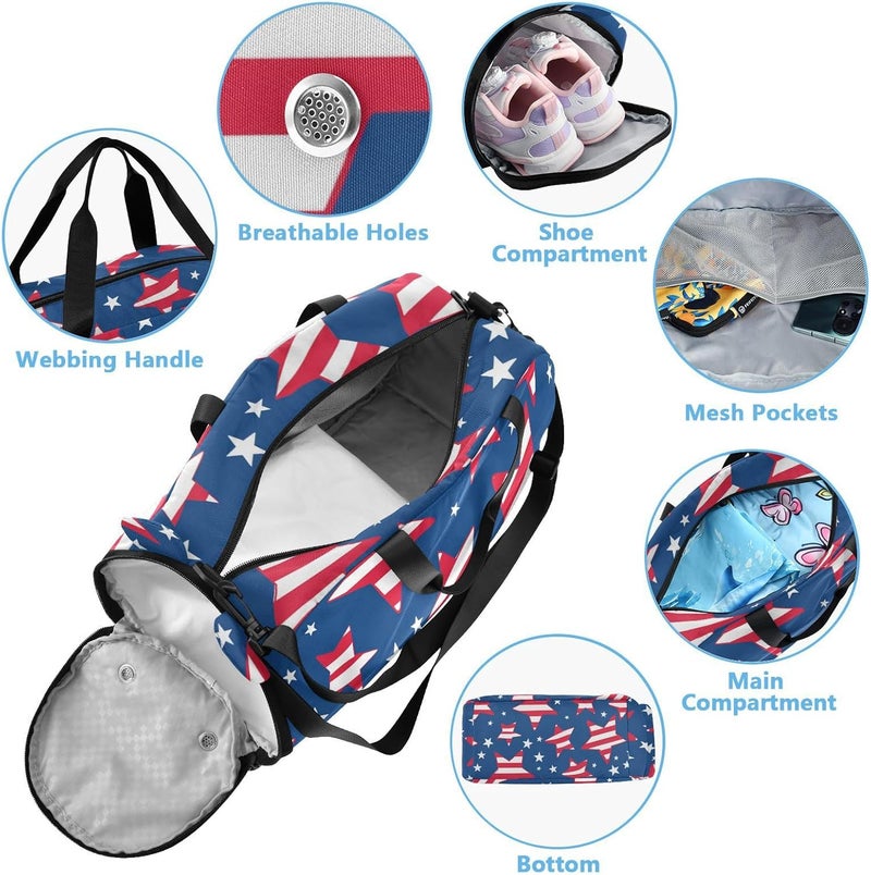4th Of July Independence Day United States Kids Duffel Bag with Shoes Compartment Large Capacity Travel Duffel Bag for School Practice, Sports, Travel - Image 4