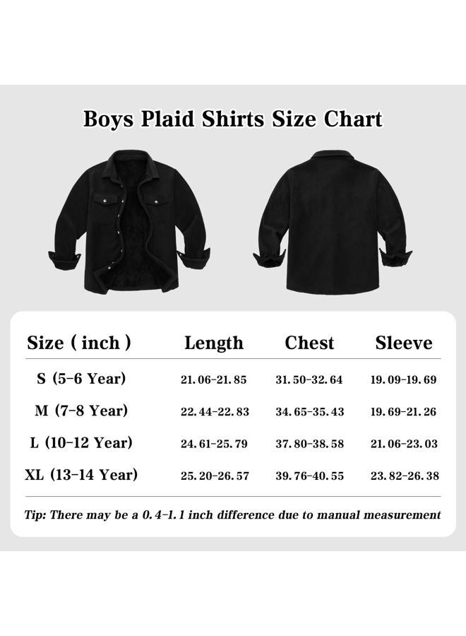 Dr.Cyril Kids Flannel Jacket,Warm Sherpa Lined Fleece Button Down Shirt Long Sleeve, Buffalo Plaid Shirt with Pockets, Black, 7-8 Years - Image 4