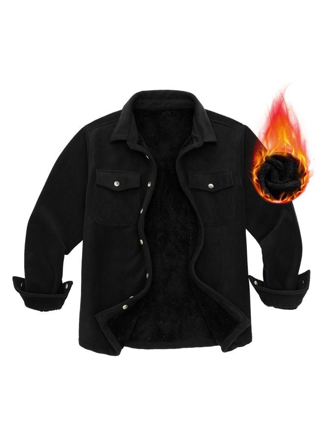 Dr.Cyril Kids Flannel Jacket,Warm Sherpa Lined Fleece Button Down Shirt Long Sleeve, Buffalo Plaid Shirt with Pockets, Black, 7-8 Years - Image 1