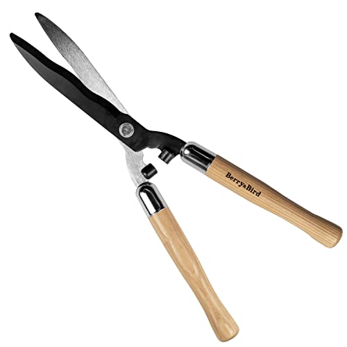 Berry&Bird Garden Hedge Shears,19.88''Heavy Duty Pruning Shear for Trimming Borders and Bushes, Manual Hedge Clippers with Wooden Handles & Carbon Steel Sharp Blades Gardening Scissors - Image 1
