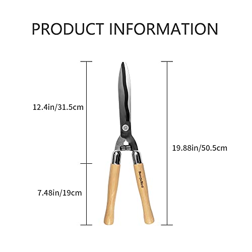Berry&Bird Garden Hedge Shears,19.88''Heavy Duty Pruning Shear for Trimming Borders and Bushes, Manual Hedge Clippers with Wooden Handles & Carbon Steel Sharp Blades Gardening Scissors - Image 2