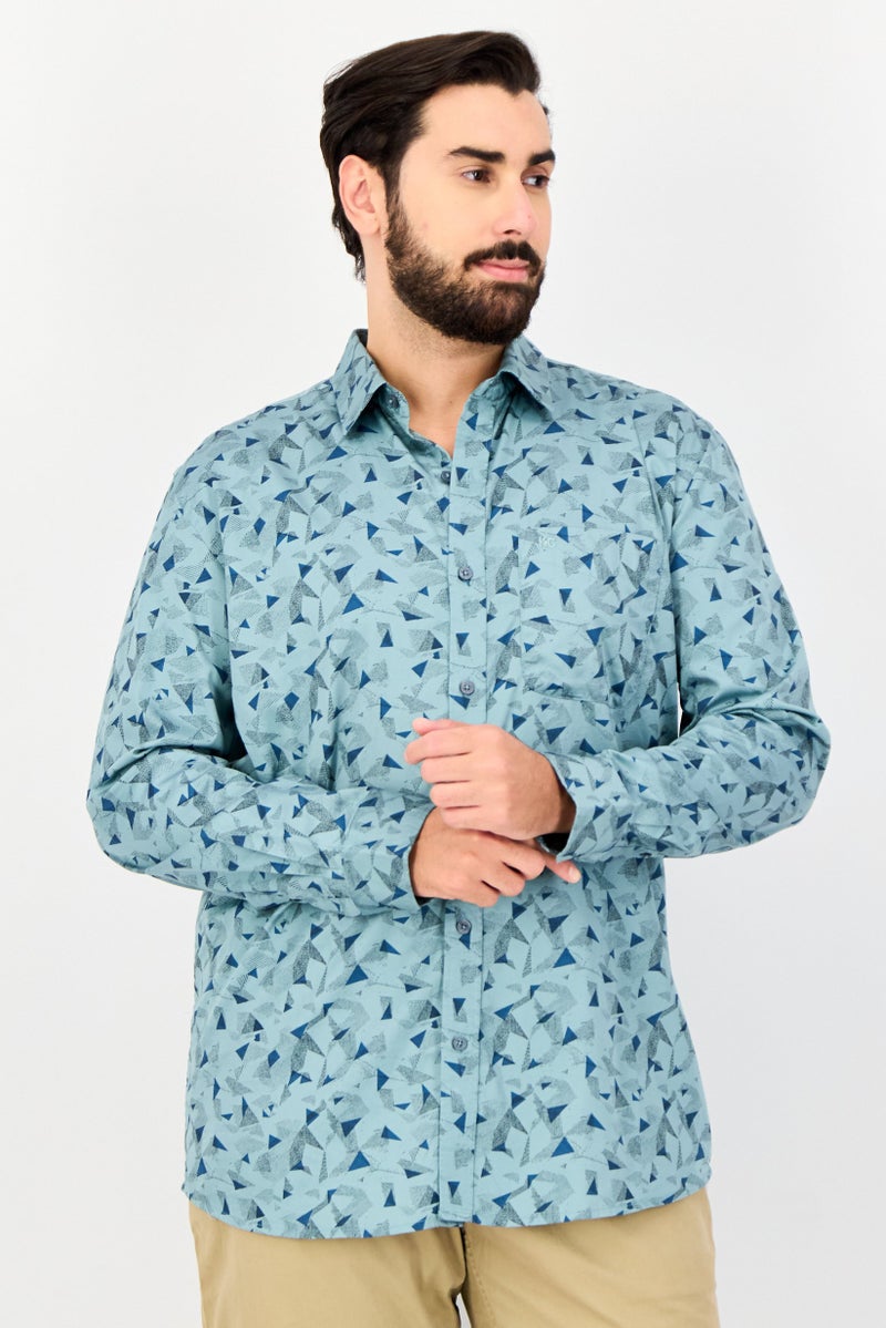 Kenneth Cole قميص رجالي بأكمام طويلة وقصة ضيقة بطبعة شاملة، متعدد الألوان - Image 1