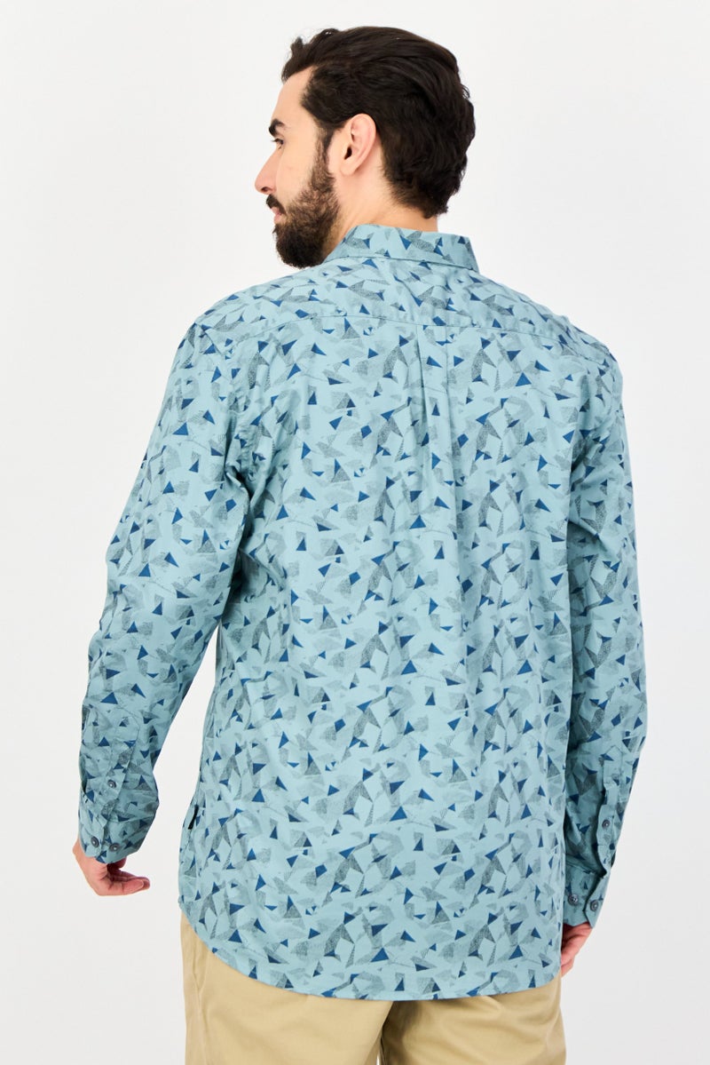 Kenneth Cole قميص رجالي بأكمام طويلة وقصة ضيقة بطبعة شاملة، متعدد الألوان - Image 3