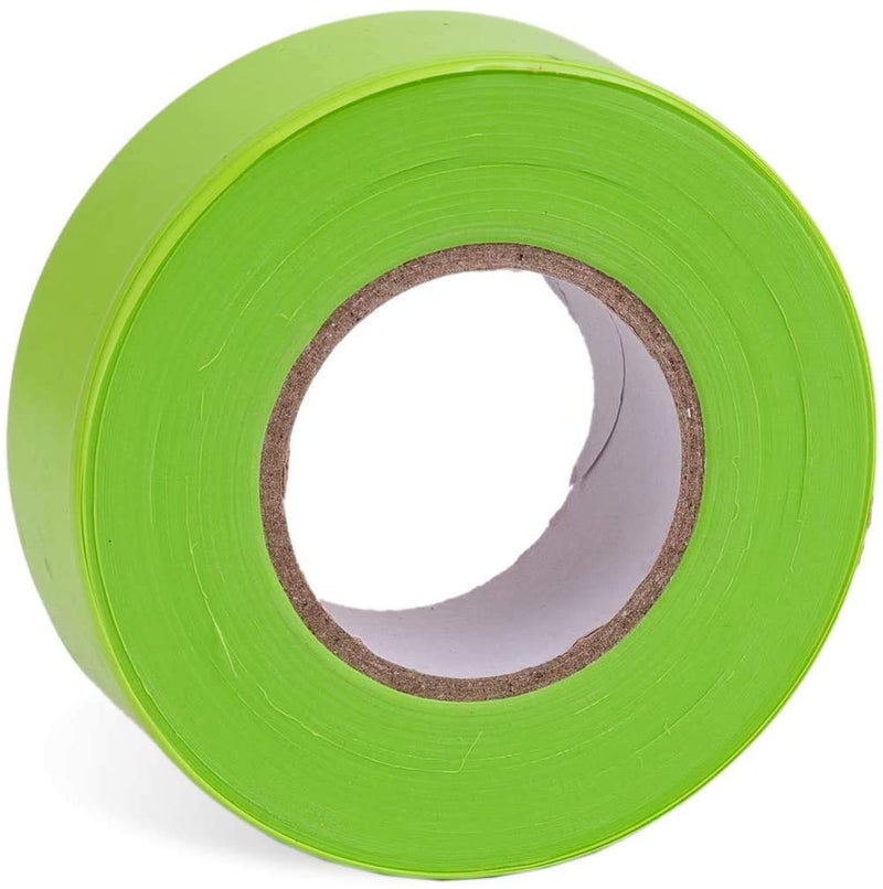 AdirPro 12 Pack Fluorescent Flagging Tape - Multipurpose Neon Marking Tape - Great Visual Labeling & Tagging for Home & Workplace Use (Fluorescent Lime, 150 feet) - Image 1