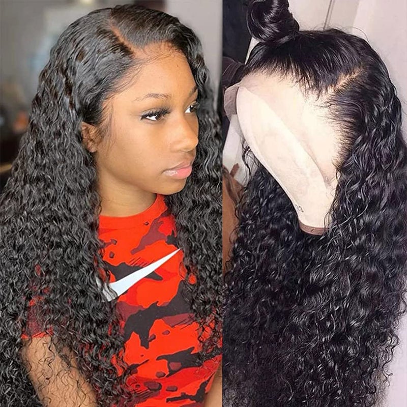 Lace Front Wigs Human Hair Pre Plucked with Baby Hair 180 Density Brazilian Wet and Wavy Human Hair Wigs for Black Women Glueless Curly 13x4 Lace Frontal Wig Natural Color 20 Inch