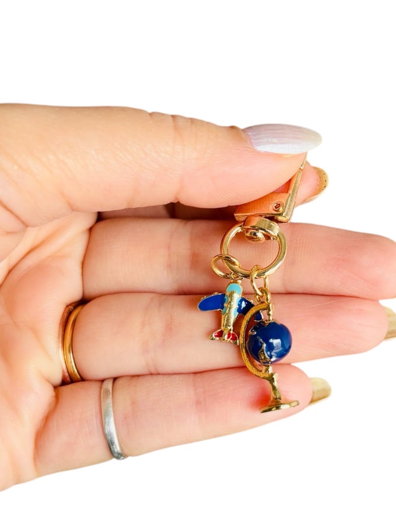 TraveEssentialz 3 pc Pack Metal Travel Keychain Globe Airplane | Gift for Mother's Day | Bag Hanging Charm Souvenir | Travel Gift for Girls | Travel Lover - Image 2