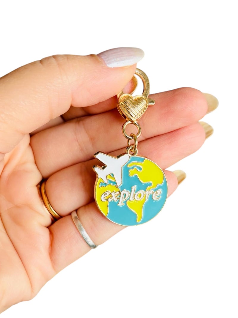 TraveEssentialz 3 pc Pack Metal Travel Keychain Globe Airplane | Gift for Mother's Day | Bag Hanging Charm Souvenir | Travel Gift for Girls | Travel Lover - Image 3