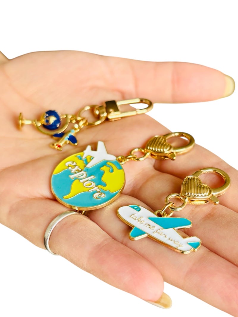 TraveEssentialz 3 pc Pack Metal Travel Keychain Globe Airplane | Gift for Mother's Day | Bag Hanging Charm Souvenir | Travel Gift for Girls | Travel Lover - Image 5
