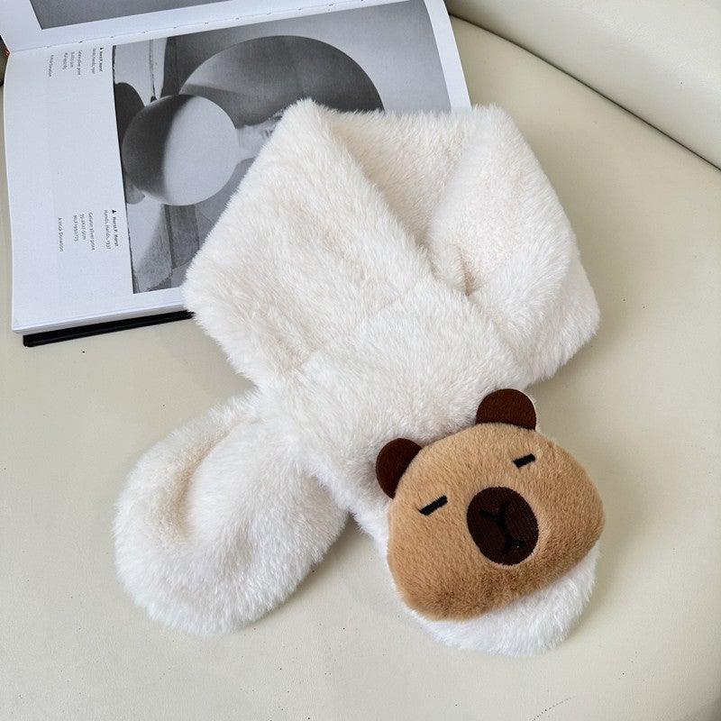 Cute Cartoon Plush Kidsren'S Scarf Warm Cross Neck Scarf For Boys And Girls Thickeneded Cold-Proof Neck Protector - Image 1