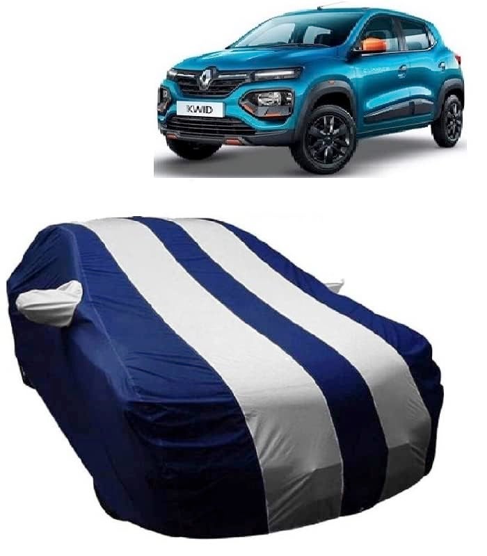 Carigiri White and Navy Blue Car Body Cover for Renault Kwid(Triple Stitched,Mirror Pockets,UV Resistant,Dustproof)(Models-2015, 2016, 2017, 2018, 2019, 2020, 2021,2022) - Image 2