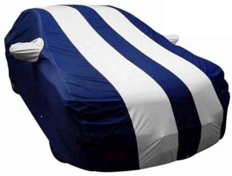 Carigiri White and Navy Blue Car Body Cover for Renault Kwid(Triple Stitched,Mirror Pockets,UV Resistant,Dustproof)(Models-2015, 2016, 2017, 2018, 2019, 2020, 2021,2022) - Image 4