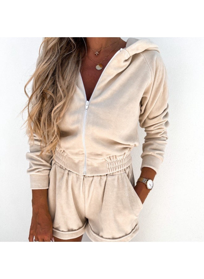 NIBEMINENT Women Casual 2 Piece Set  Autumn Long Sleeve Chic Zip Hoodie Loose Comfort Shorts Fashion Sport High Street Outfits - Image 1