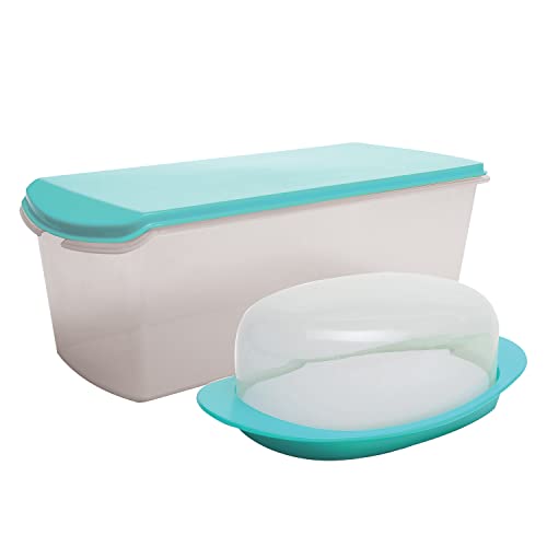 Gluman Big Bread Box With Butter Dish Container | Bread Box And Butter Dish Combo | 100% Food Grade | Dishwasher Safe | Freezer Safe | Recyclable | Reusable (Teal Green) - Polypropylene - Image 1