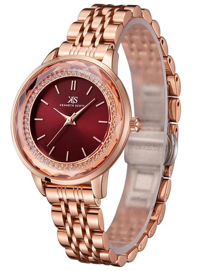 كينيث سكوت Kenneth Scott K22532-RBKR Women's Analog Display Watch & Stainless Steel Strap Rose Gold