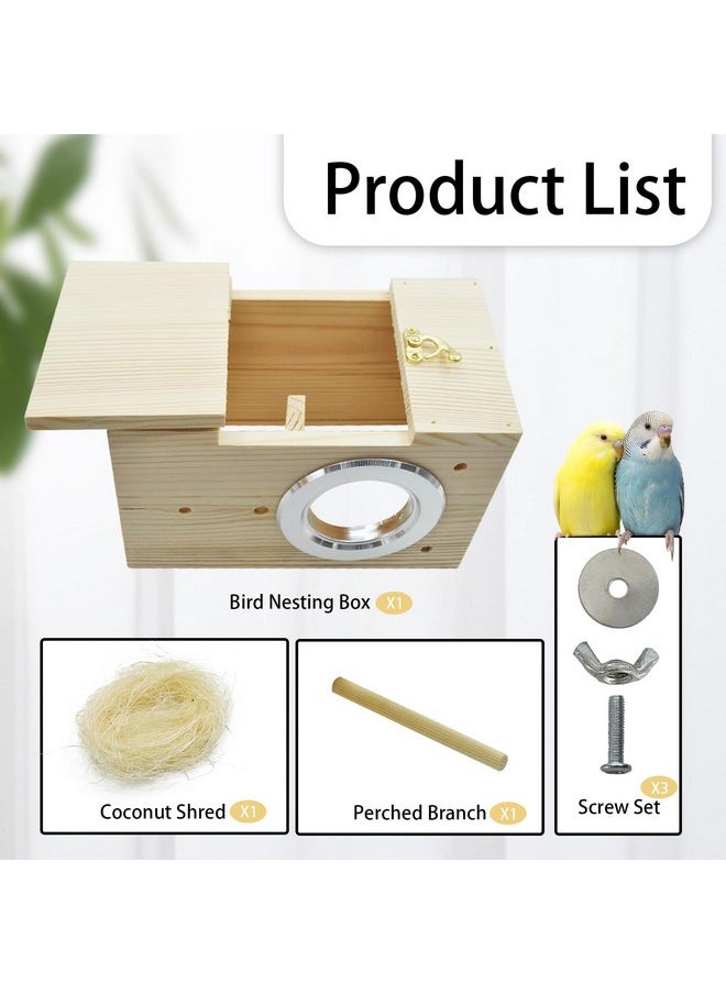 Kathson - kathson Parakeet Nesting Box Transparent Bird House Bird Nest Box for Cage Parrot Nesting Boxes Wooden Breeding Box for Cockatiel Lovebirds Budgie Finch Canary(M) - Image 1