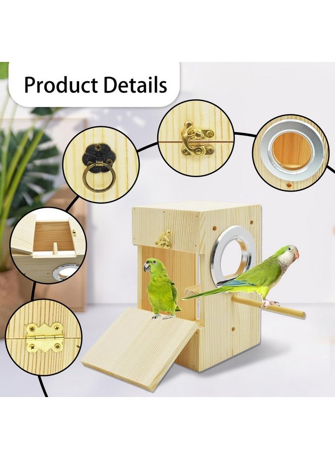 Kathson - kathson Parakeet Nesting Box Transparent Bird House Bird Nest Box for Cage Parrot Nesting Boxes Wooden Breeding Box for Cockatiel Lovebirds Budgie Finch Canary(M) - Image 1
