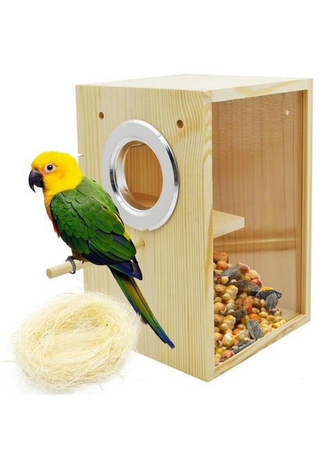 kathson Parakeet Nesting Box Transparent Bird House Bird Nest Box for Cage Parrot Nesting Boxes Wooden Breeding Box for Cockatiel Lovebirds Budgie Finch Canary(M)
