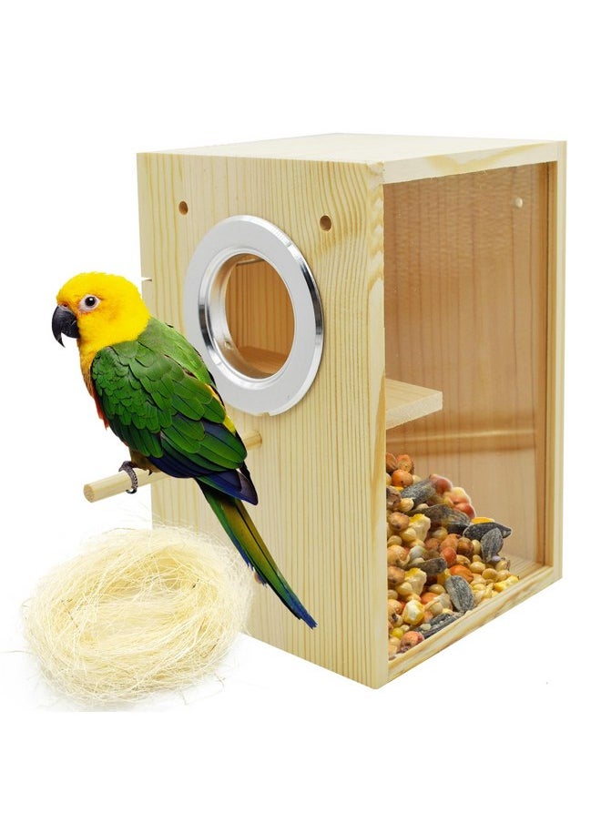 Kathson - kathson Parakeet Nesting Box Transparent Bird House Bird Nest Box for Cage Parrot Nesting Boxes Wooden Breeding Box for Cockatiel Lovebirds Budgie Finch Canary(M) - Image 1