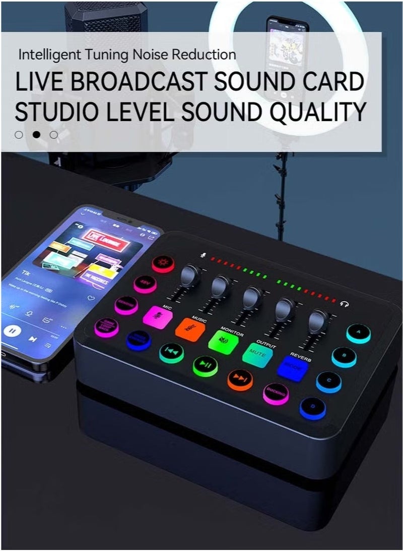 WALALLA Sound Card Podcast Equipment,DJ Mixer,Professional Audio Mixer,Suitable for Live Broadcast/Gaming/Youtube/PC/Karaoke (Black) - Image 3