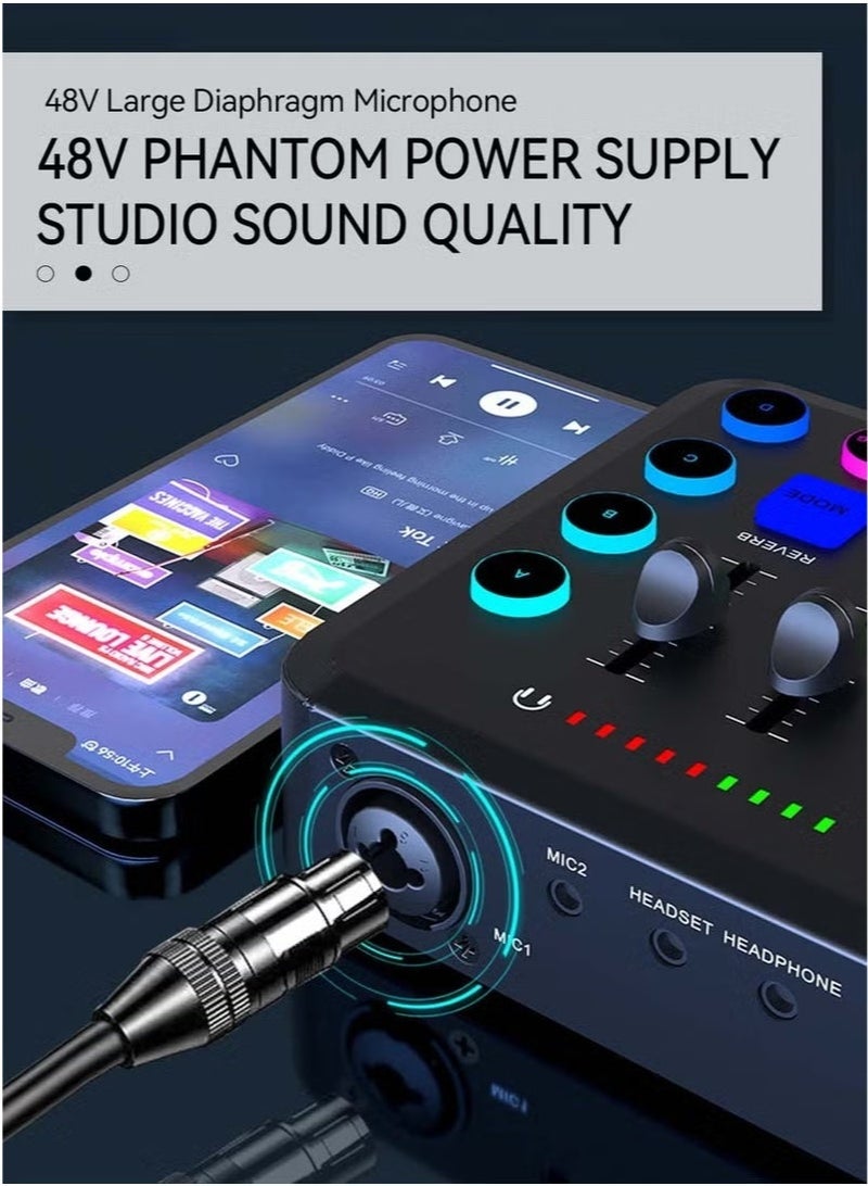 WALALLA Sound Card Podcast Equipment,DJ Mixer,Professional Audio Mixer,Suitable for Live Broadcast/Gaming/Youtube/PC/Karaoke (Black) - Image 2