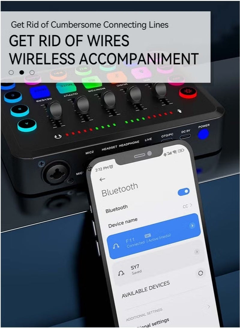 WALALLA Sound Card Podcast Equipment,DJ Mixer,Professional Audio Mixer,Suitable for Live Broadcast/Gaming/Youtube/PC/Karaoke (Black) - Image 4