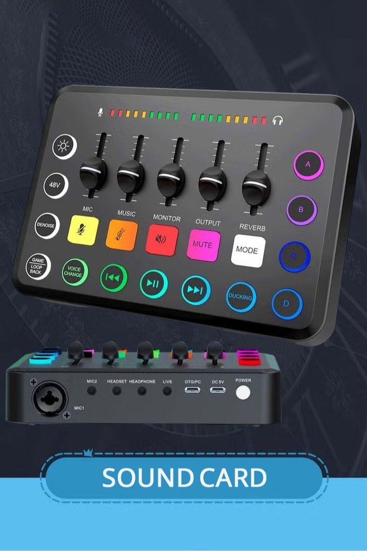 WALALLA Sound Card Podcast Equipment,DJ Mixer,Professional Audio Mixer,Suitable for Live Broadcast/Gaming/Youtube/PC/Karaoke (Black) - Image 1