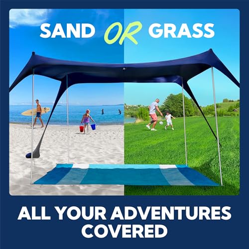 SUN NINJA Beach Tent Sun Shelter UPF50+ - Easy Pop Up Beach Canopy - Outdoor Shade for Camping Trips, Fishing, Backyard Fun Picnics - Sand Shovel, Ground Pegs & Stability Poles - Image 5