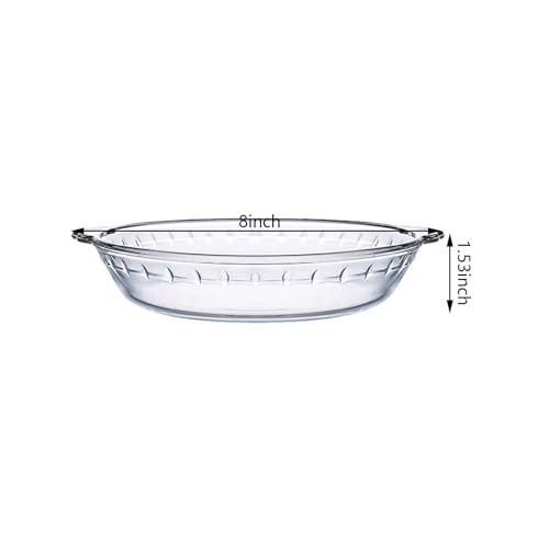 FEOOWV 1 Pack Round Glass Pie Pans for Baking Round Baking Dishes with Handles for Apple Pie Pumpkin Pie Salads (Clear 8in) - Image 2