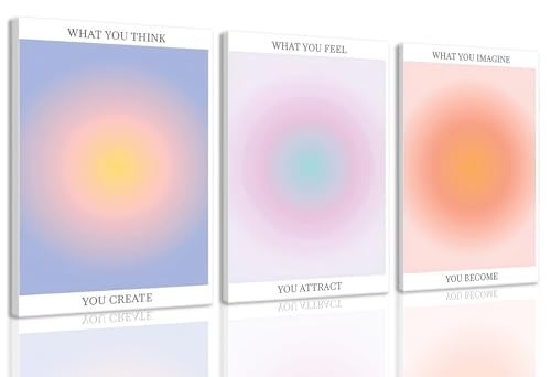 KISSFOX 3 Piece Canvas Wall Art Pink Orange Blue Wall Decor Aura Framed Art What You Think Feel Imagine Pictures Trendy Aesthetic Preppy Paintings For Apartment Dorm Women Girls Bedroom - Image 1