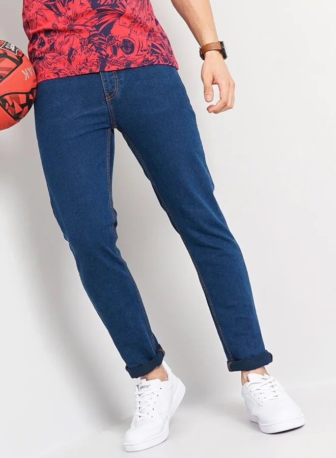 The Indian Garage Co The Indian Garage Co Men Navy Blue Mid Rise Slim Fit Solid Jeans
