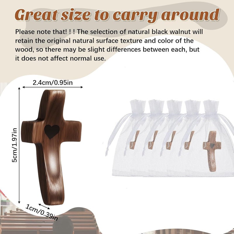 Brevynx Handmade 25Pcs Pocket Wooden Cross Fidget in bulk with Organza Bags - Stress Relief Cross My Heart for Christian, Religious Easter Day Gifts - Image 2