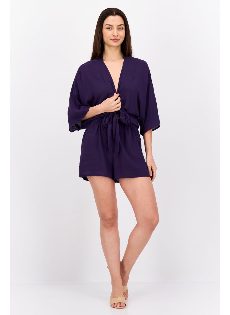 VINCE CAMUTO Women Plain Short Sleeves Playsuits, Plum  - Image 2