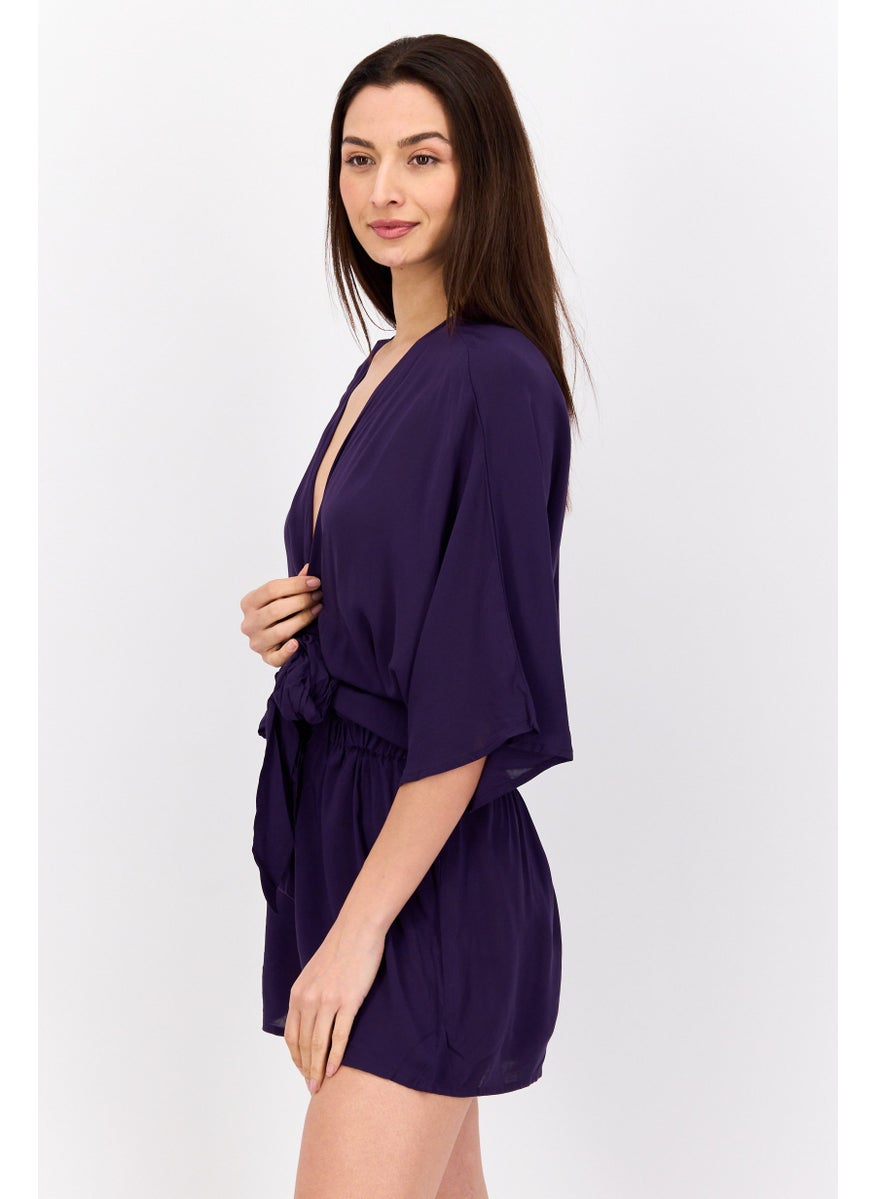 VINCE CAMUTO Women Plain Short Sleeves Playsuits, Plum  - Image 4