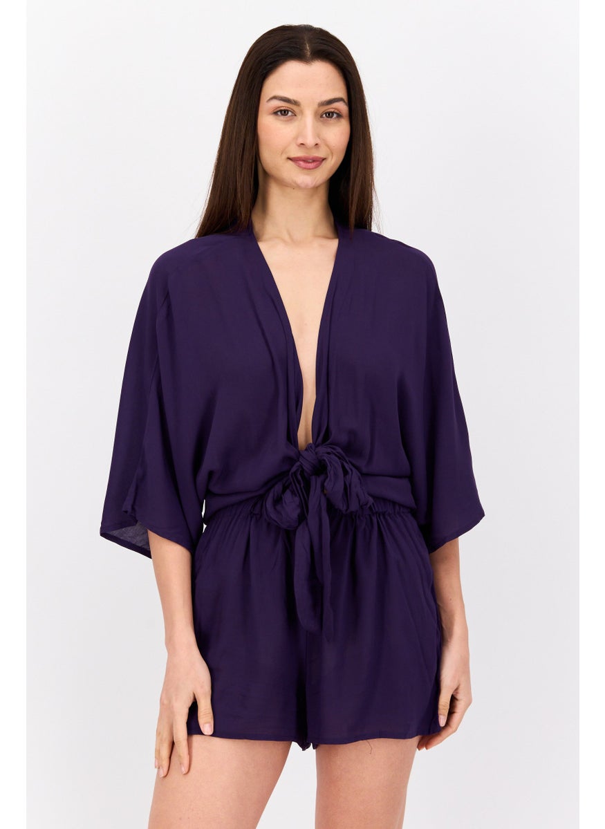 VINCE CAMUTO Women Plain Short Sleeves Playsuits, Plum  - Image 1
