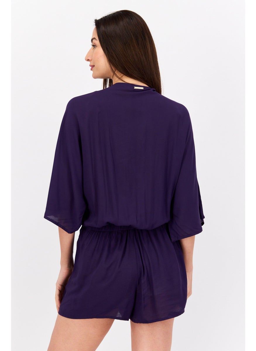 VINCE CAMUTO Women Plain Short Sleeves Playsuits, Plum  - Image 3