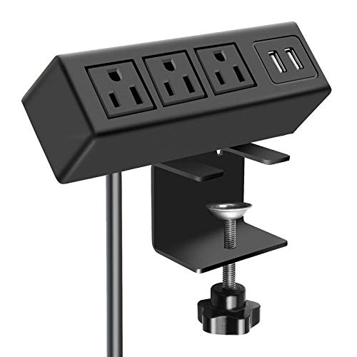 CCCEI 3 Outlet Desk Clamp Power Strip with USB Ports, Desktop Power Strip Surge Protector 1200J. Table Mount Charging Power Station, on Edge Power Outlet 125V 12A 1500W. - Image 1
