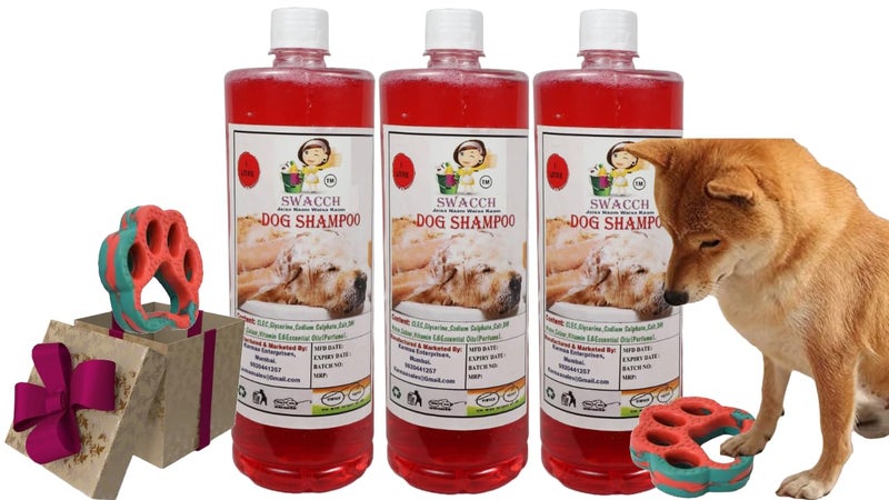 swacch Dog Shampoo + Paw Shape I Rubber Dog Toy for Training and Interactive I Durable & Safe I Combo Pack I 3 Litre Strawberry - Image 1
