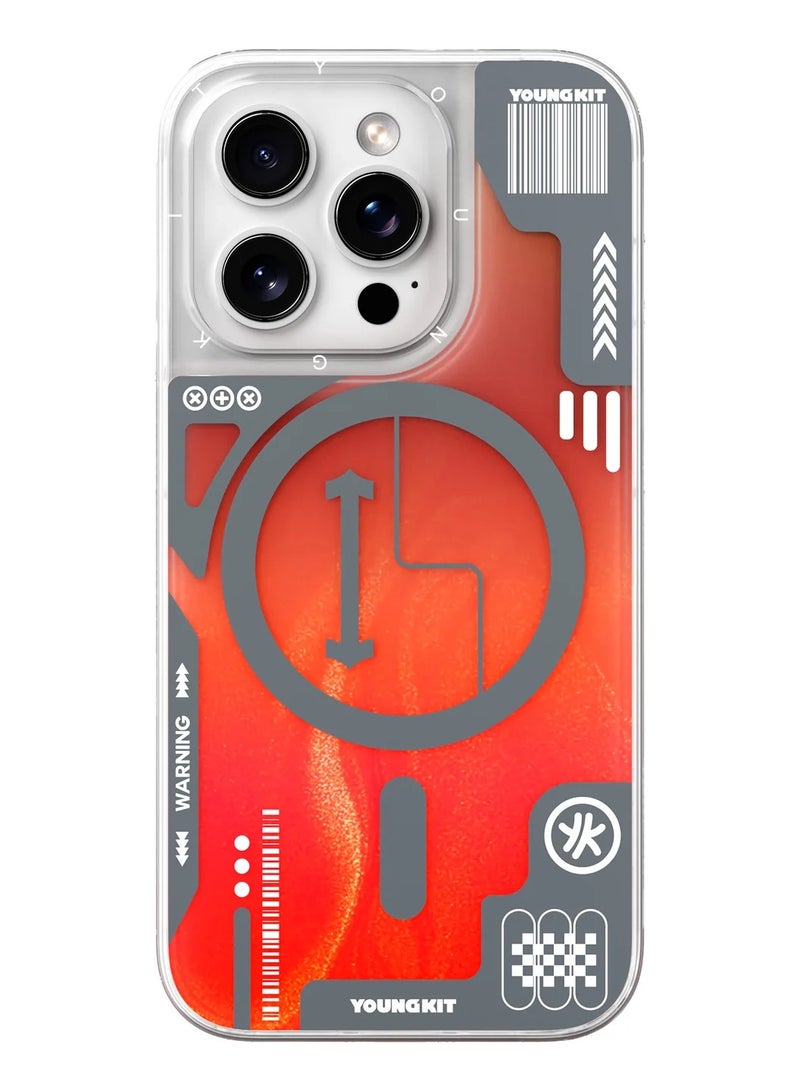 YOUNG KIT Cyberpunk Orange Luminous Quicksand Case For iPhone 16 Pro - Image 1