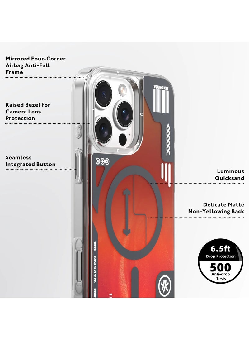 YOUNG KIT Cyberpunk Orange Luminous Quicksand Case For iPhone 16 Pro - Image 3