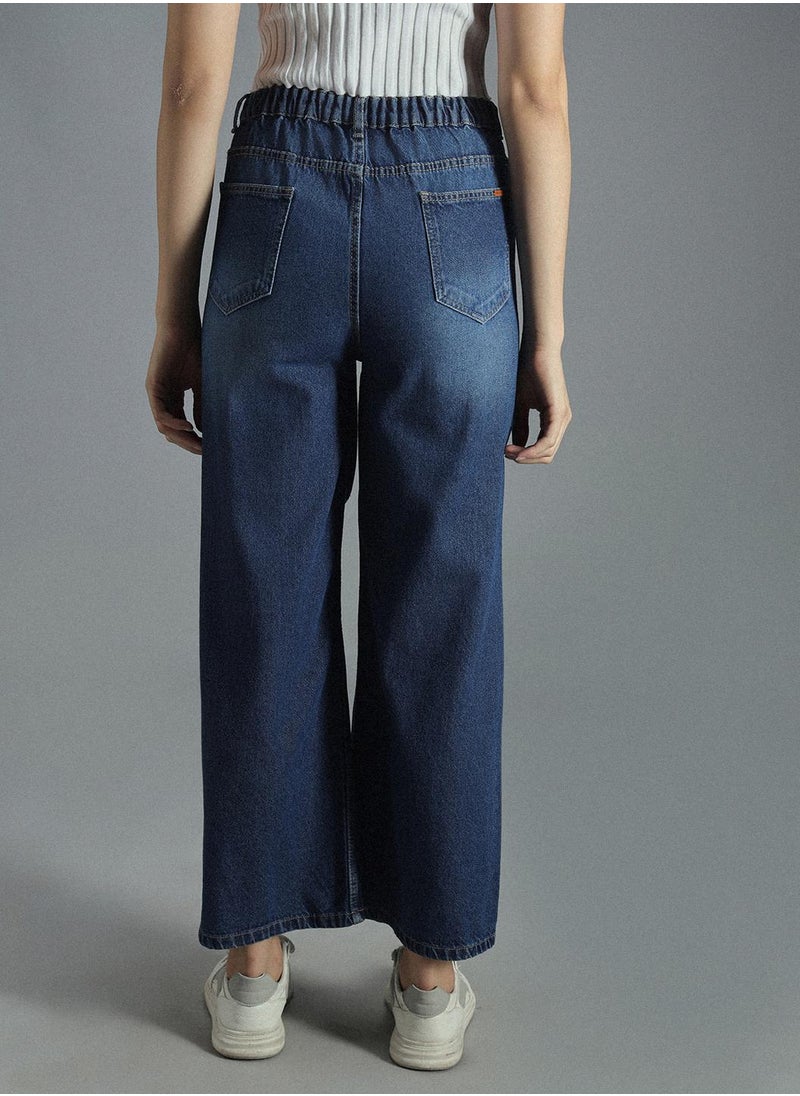 HIGH STAR Women's Indigo High-Rise Mildly Distressed Cotton Jeans  - Image 3