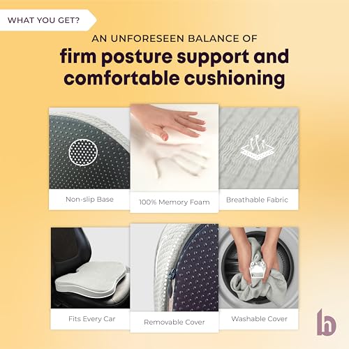 betterhood PosturePro Premium Car Seat Cushion for Driving Seat | Car Cushion Pillow for Tailbone Pain Relief | Orthopedic Memory Foam, Cotton Cover | Ergonomic Design for Long Drive Comfort (Grey) - Image 3