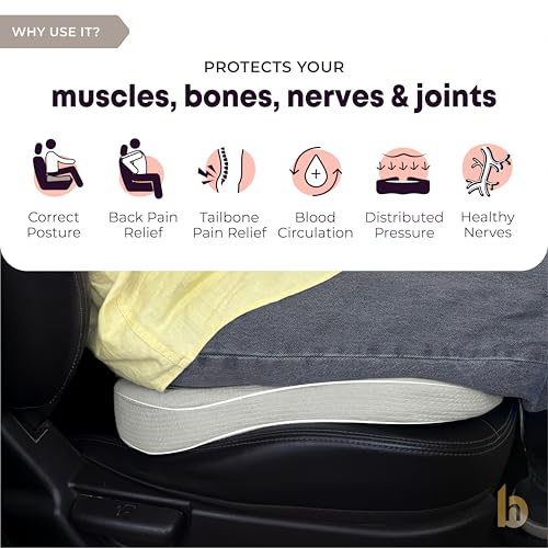 betterhood PosturePro Premium Car Seat Cushion for Driving Seat | Car Cushion Pillow for Tailbone Pain Relief | Orthopedic Memory Foam, Cotton Cover | Ergonomic Design for Long Drive Comfort (Grey) - Image 2