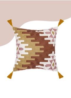 دوناتيلا تغطية وسادة مطرزة مزخرفة متعددة الألوان مع شرابات 45 × 45 سم (بدون حشو)  - Image 1