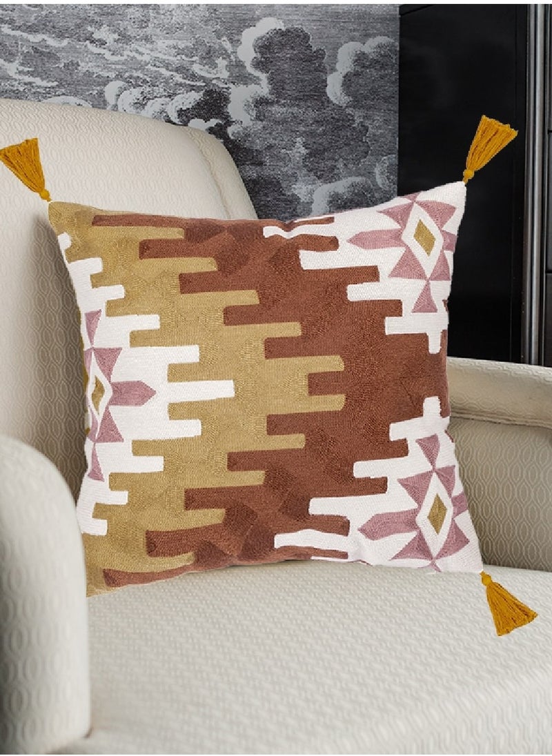 Donetella Cushion Cover 1-Pcs 45X45 CM With Filler Luxury Embroidered Golden Striped Cushion Case, Suitable For Sofa Bed Living Room, And Couch, Brown  - Image 2