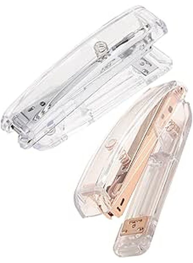 Mini Heavy Duty Hand Stapler 2 Pack Rose Gold And Silver Office Desk Document Binding Tool - Image 1