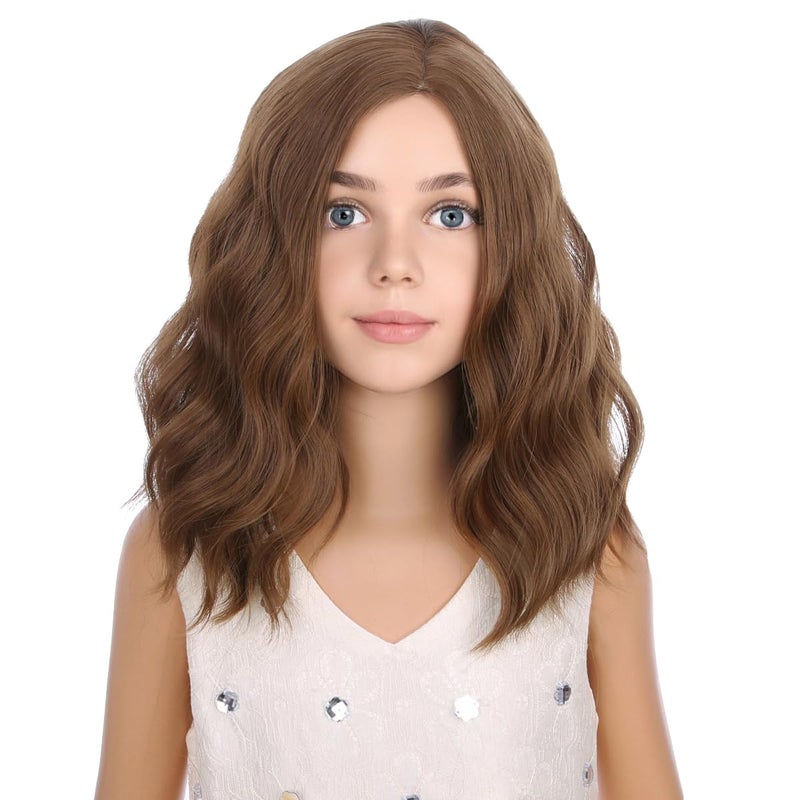 Kids Chocolate Brown Wig Child Light Brown Wig Short Bob Wavy Cury Wig Girls Brown Hair Synthetic 12 Wigs with Wig Cap